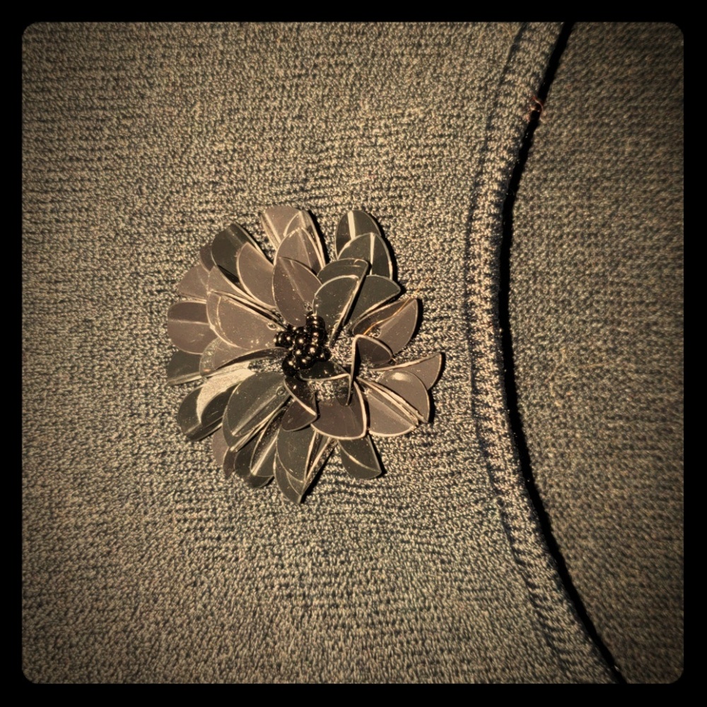 Black knit flower beaded top by Pink Poodle